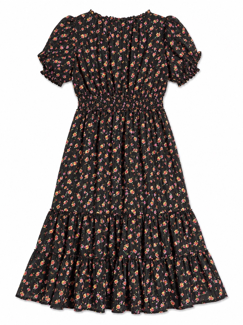 Betsey Johnson Black Floral Puff Sleeve Midi Dress Size 6 Cottagecore - Picture 2 of 6